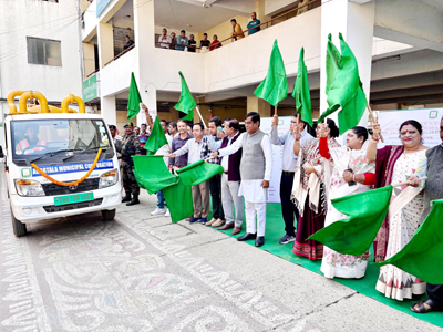 Mayor of Agartala Municipal Corporation (AMC) Dipak Majumder flagged off garbage carrying vans and mini super suckers at AMC complex in Agartala on December 11.